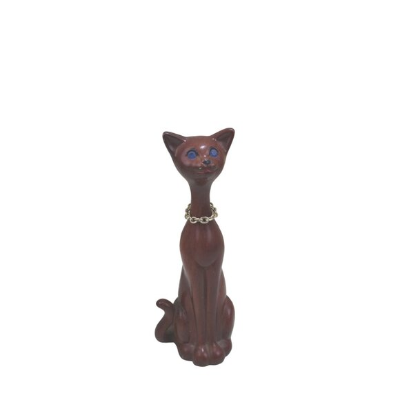 Other - MCM Cat Figurine Elegonated Skinny Slim Faux Wood Blue Rhinestone Eyes 92165